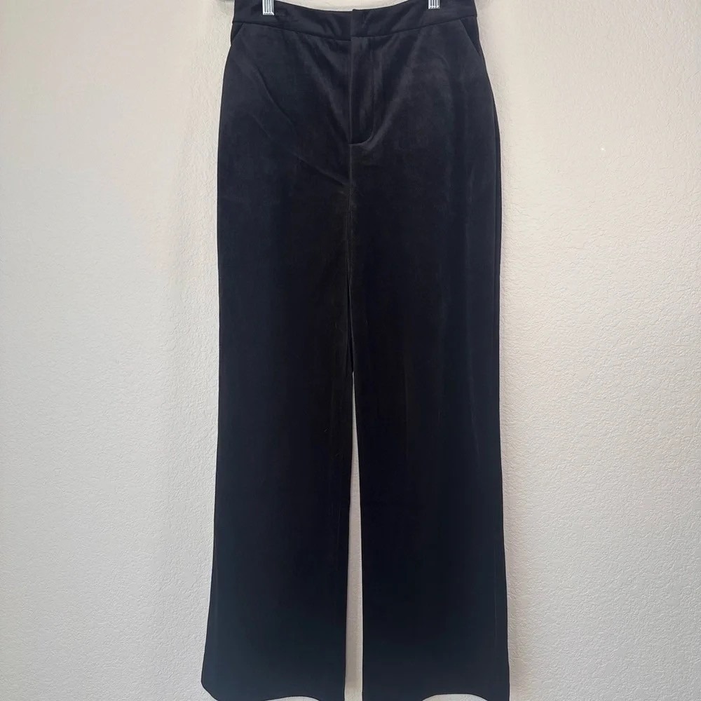 Avec Les Filles Black Velvet Wide Leg Trousers High Waisted Pants Size 6